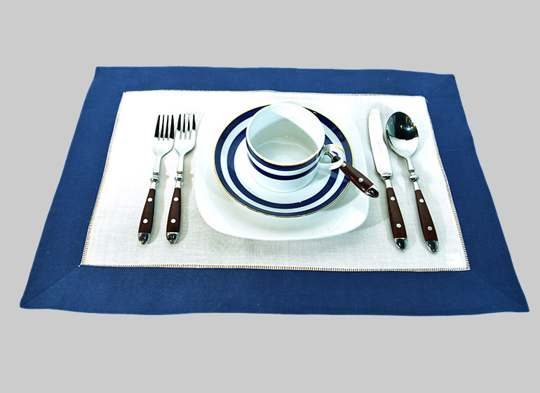 Hemstitch Placemat, White with Navy border