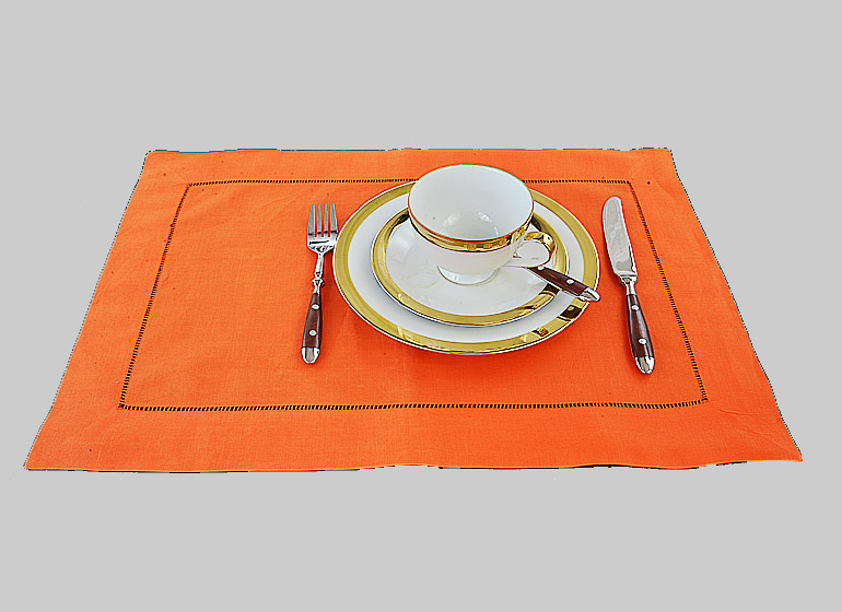 Hemstitch Placemat, Flame Orange color.