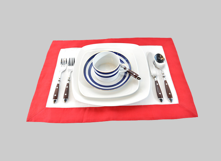 Hemstitch Placemat, White with Red Color border.