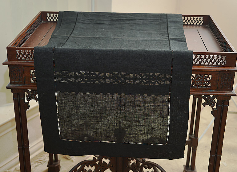Hemstitch Table Runner with Colors. Hot Pink Color, Hot Green Color & Black Color.