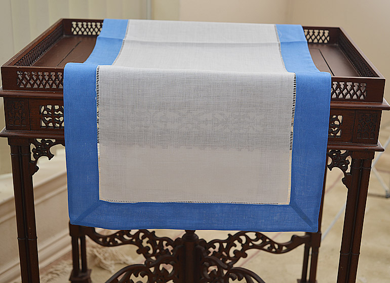 White with French Blue border