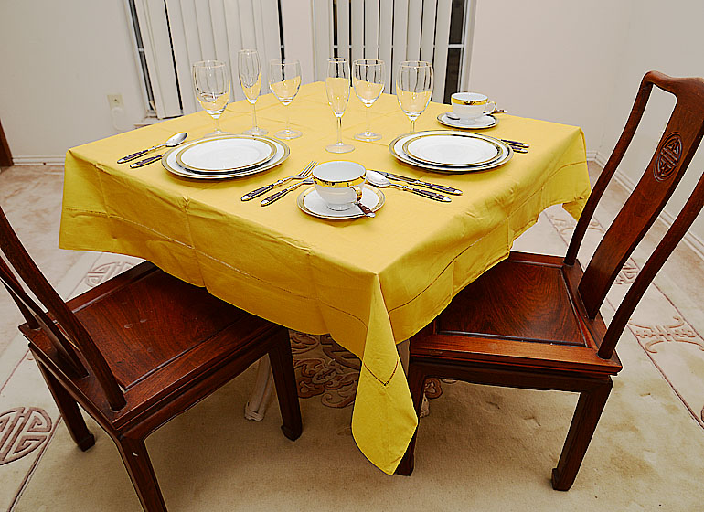 Honey gold Square Hemstitch Table Topper for