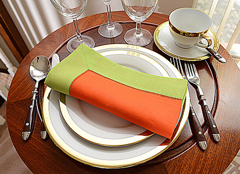 hot orange & hot green Hemstitch Napkin