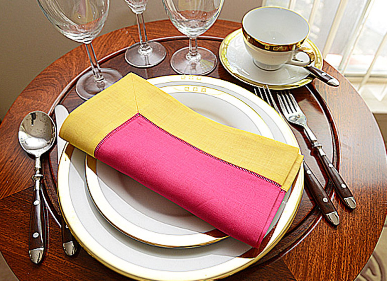 hot pink & gold color Hemstitch Napkin