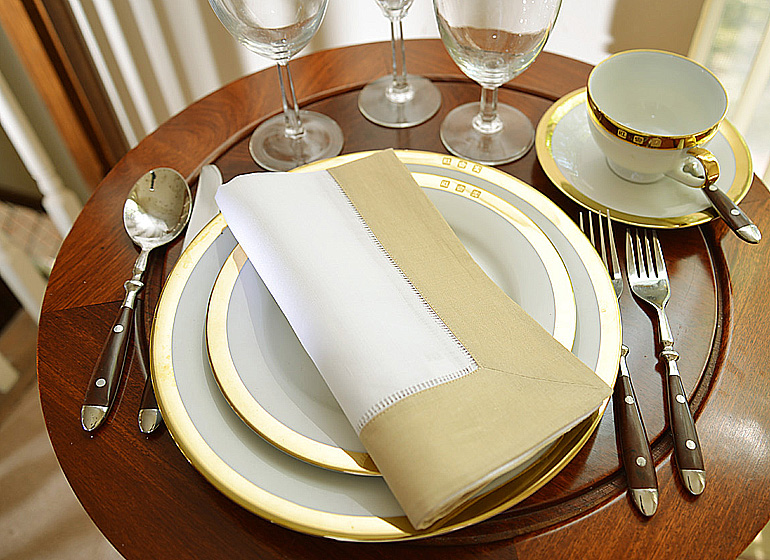 Linen Napkin with Almond Color Border. 20"x20"