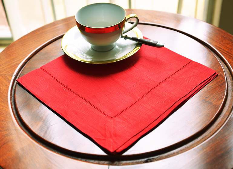 Red linen hemstitch napkin 20 inch.