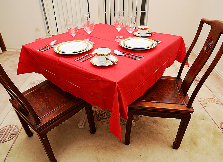 Red Square Hemstitch Table for Mahjong Tables